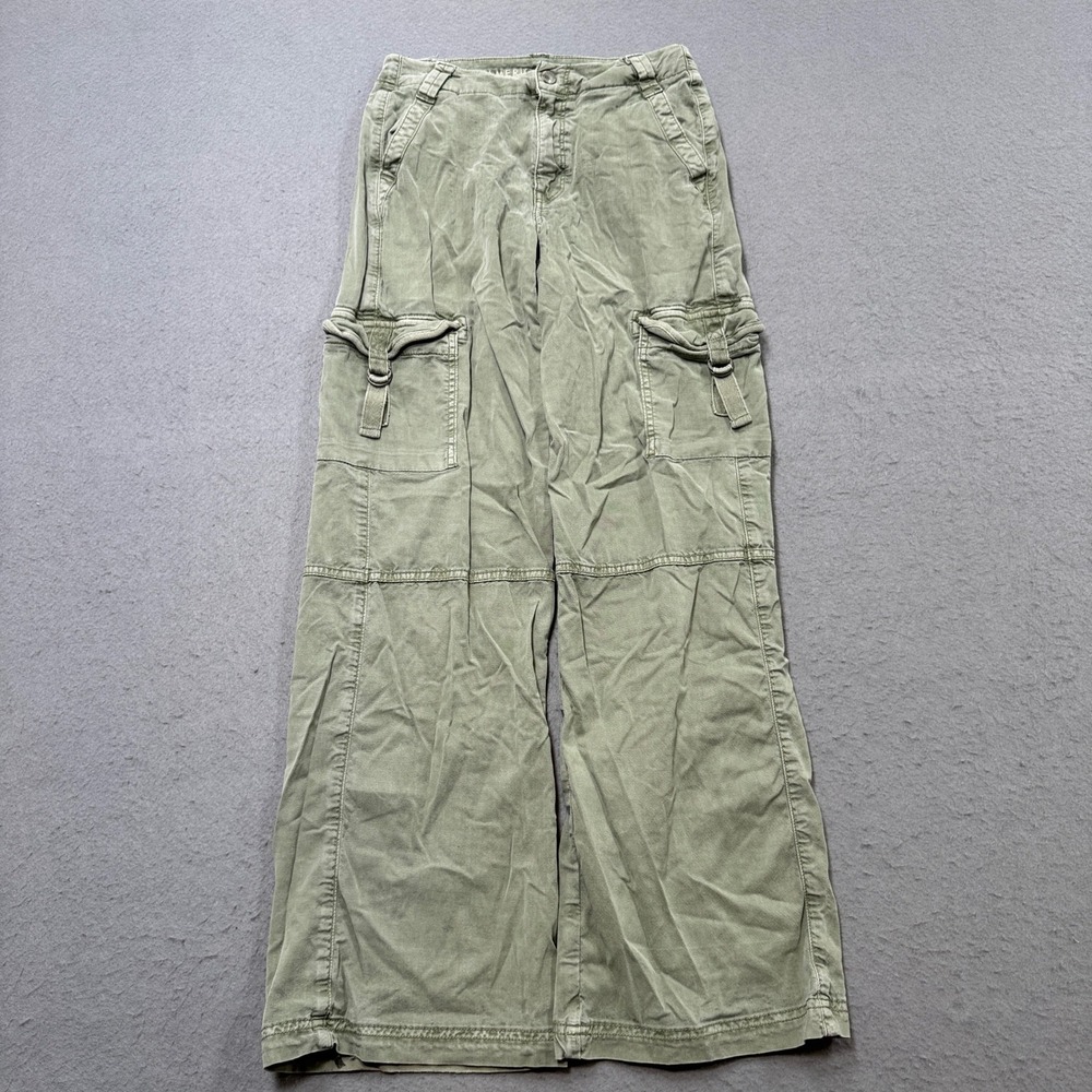 American Eagle Cargo Pants Women's 000 Green Wide Leg High Rise Baggy Utility